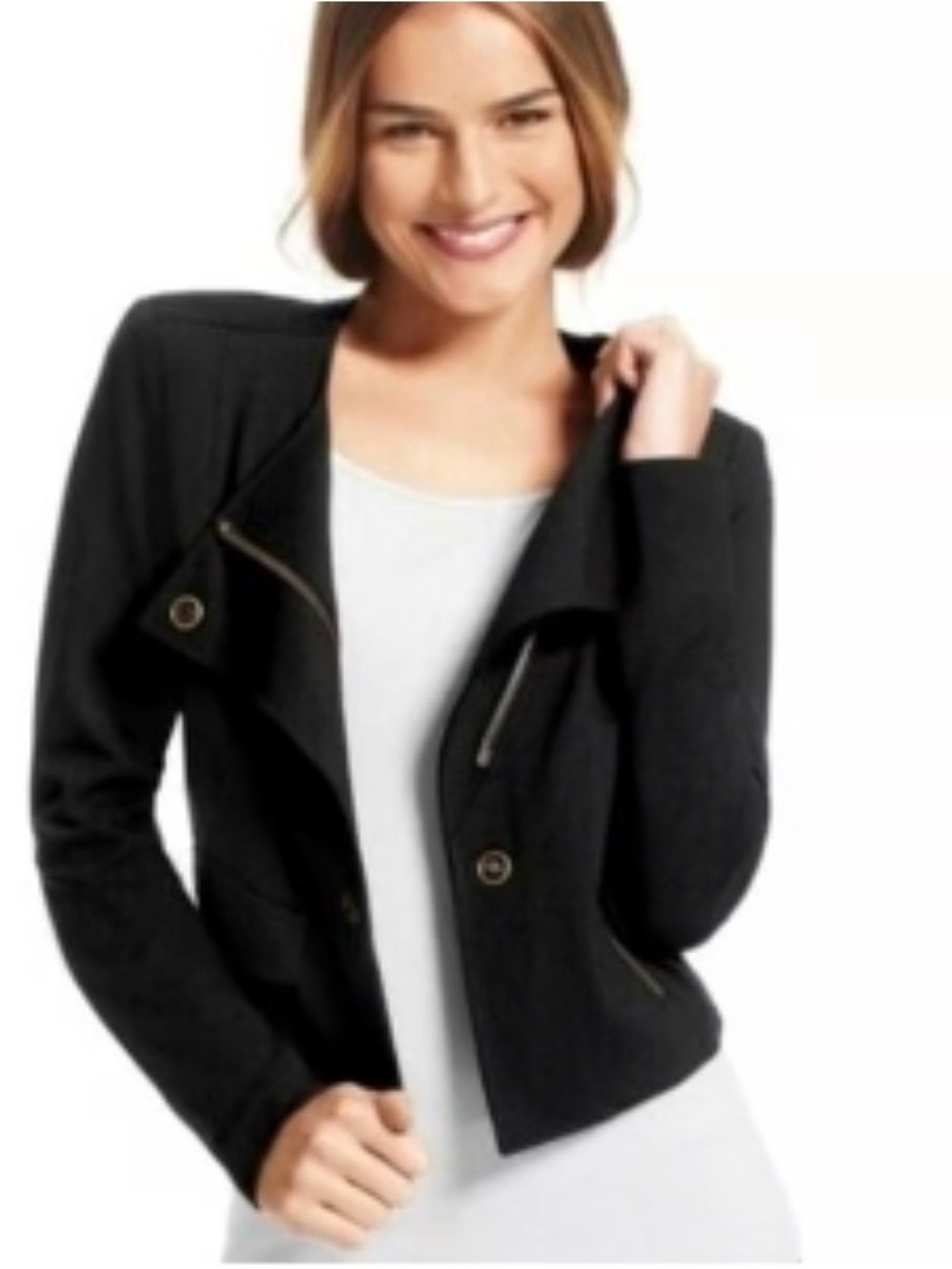 CAbi Black Asymmetrical Zip Blazer